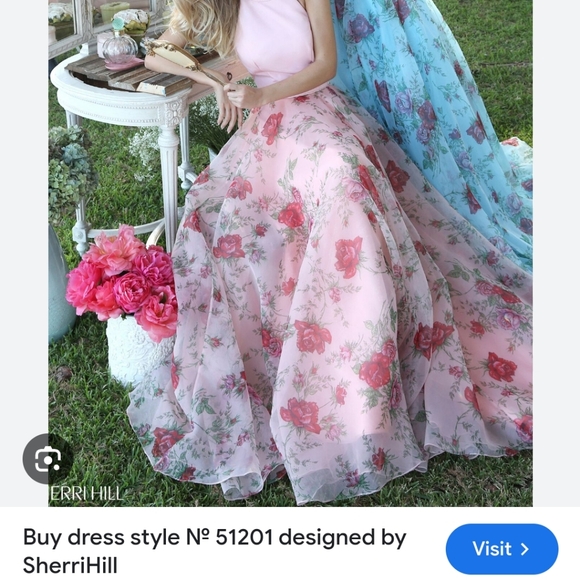 Size 10/12 light blue floral 2pc high low gown by Sherri Hill NWT - Picture 10 of 11